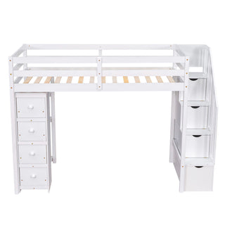 Loft Bed With Storage Drawers And Stairs With Shelves