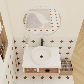 Floating Bathroom Vanity With Glossy Round Vessel Sink
