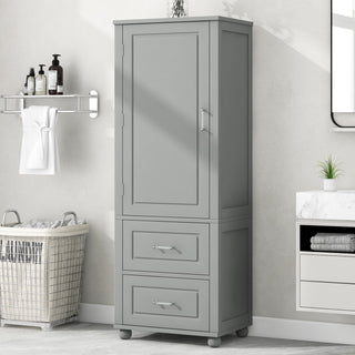 Tall Freestanding Bathroom Storage Cabinet With 2 Drawers And Adjustable Shelf