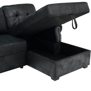 U Shape Sectional Sleeper Sofa With Pull Out Bed And Storage Chaise - Black
