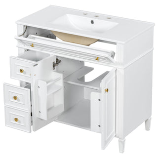 Bathroom Vanity With Sink, 3 Drawers & 2 Soft-Close Doors