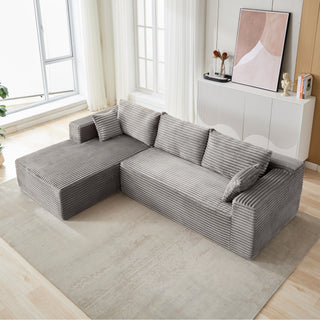 Compression Sectional Couch With Comfy Chaise, Boneless L Shape Sofa With Deep Seat