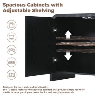 Curved Edge TV Stand With Large Cabinets