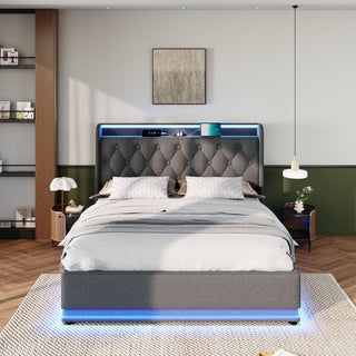 Upholstered Bed, 360 Surround LED Function, Remote Control, Hydraulic Storage Bed With USB, Type-C Charging (Without Mattress)