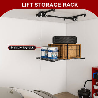 Overhead Garage Storage Rack 4 X 4 Ft For High Ceilings, With Safety Lock - Black