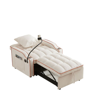 Convertible 3 In 1 Sofa Bed With Adjustable Sleeper Chair And Multi Pockets
