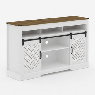 TV Stand With Sliding Barn Doors And Adjustable Storage - White / Oak