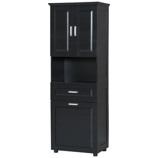 Tall Bathroom Cabinet With Tilt-Out Laundry Basket And Upper Storage
