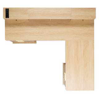 Fluted L-Shaped Desk With Charging Station & Storage Cabinet