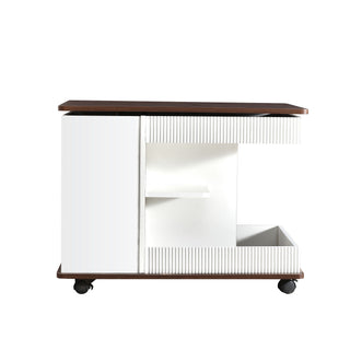 Adjustable End Table With Wheels, 360°Rotating Top And Storage Space