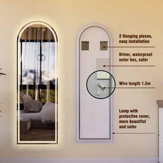 Arch Design LED Full Length Mirror, Dimmable, High Definition, Explosion Proof, 65" X 21" - Silver