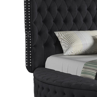 Hazel - Queen Size Tufted Storage Bed & Bluetooth Speakers, USB Port - Black