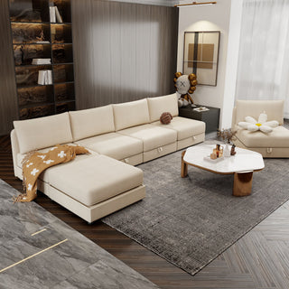 Modular Sectional Sofa With Storage, Convertible 2 Seater Sleeper Sofa - Beige