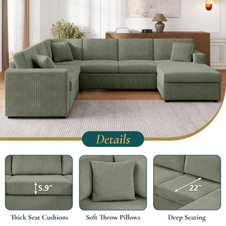 Oversized Sectional U-Shaped Sofa With Chaise Lounge And Three Soft Throw Pillows