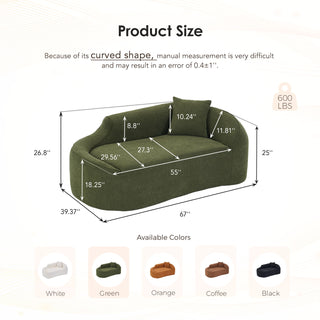 Compression Curved Chaise Longue Chair Indoor Loveseat Sofa Bed With Deep Seat And Pillow - Green
