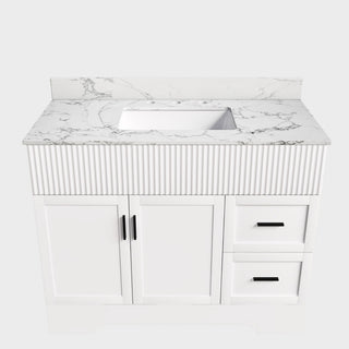 Bathroom Vanity Set, Fluted Cabinet, Soft Close Doors & Drawers, 3 Faucet Holes, Sink Included - White