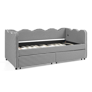 Gingham Daybed With USB Charging Port, Wave-Shaped Design