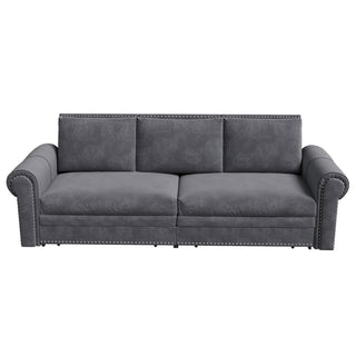 3 In 1 Convertible Sleeper Sofa With Nailhead Trim & Rolled Arm