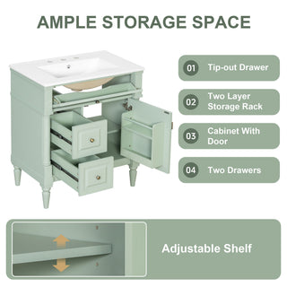Modern Bathroom Vanity With Sink, Freestanding Cabinet With Flip Drawer & Adjustable Shelf