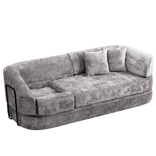 3 Seater Sofa With Built In Pet Bed Nook, Curved Design And 2 Throw Pillows