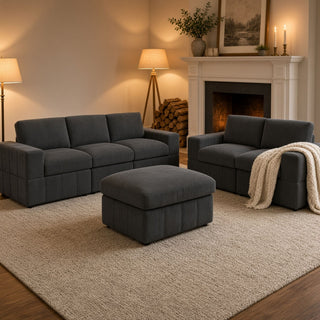 Oversized Modular Sectional Sofa Set With Loveseat & Ottoman, 6 Piece Living Room Furniture - Dark Gray
