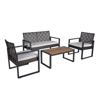 4 Piece Patio Furniture Set With Acacia Wood Table Top And Cushions