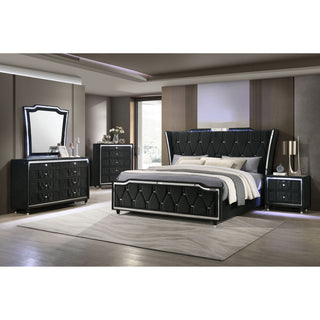Mika - LED Upholstered Bed With Tufted Wingback Headboard And Ambient Lighting