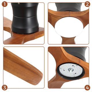 52" Ceiling Fan With Light, Dimmable DC Reversible Motor, 3 Blades