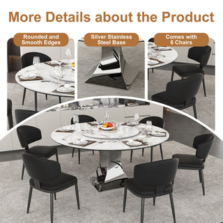 Round Dining Table & 6 Chairs Set - Silver