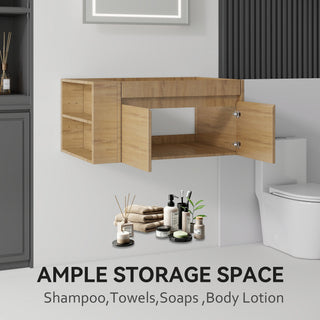 Floating Bathroom Vanity Cabinet, Soft Close Double Drawers, Open Side Storage, Wall Mounted, Cabinet Only