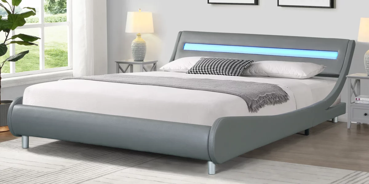 Faux Leather Platform Bed Frame with led lighting